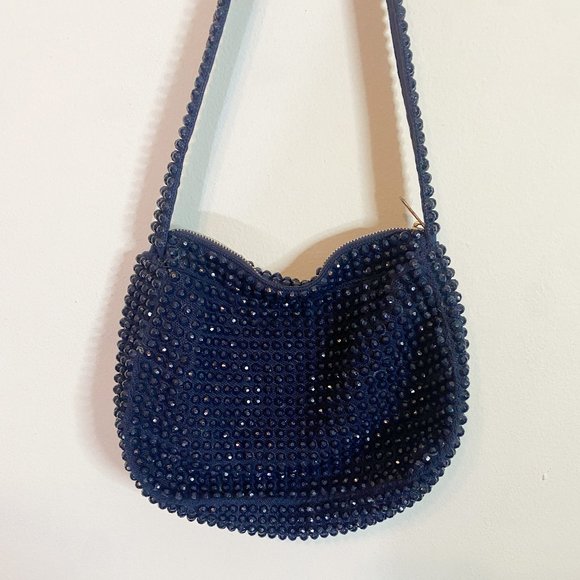 Vintage Roger Van S Blue & Red Beaded Gemoetric Shoulder Purse - Picture 4 of 7